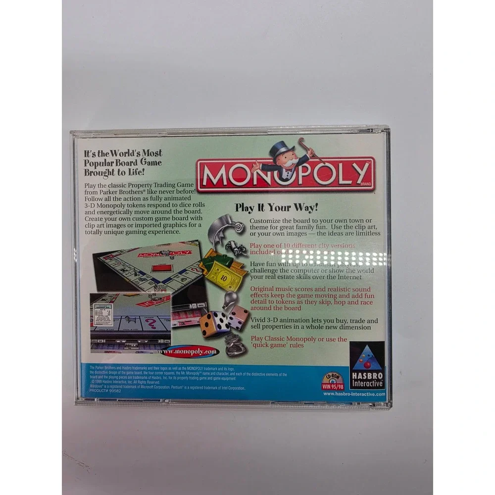 Monopoly PC CD-ROM 1999 Hasbro Interactive Windows 95 98 Vintage Video Game